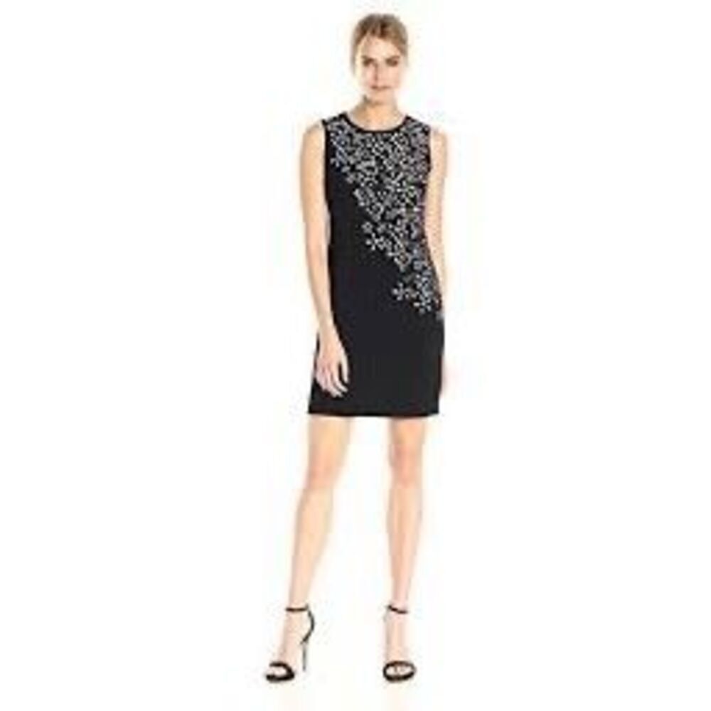 Calvin Klein Size 14 Laser Cut Floral Daisy Sheath Dress Black White Summer